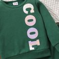 2pcs Toddler Boy Letter Print Pullover Sweatshirt and Elasticized Pants Set Green