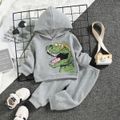 2pcs Baby Boy Cartoon Dinosaur Print Grey Long-sleeve Hoodie and Sweatpants Set MiddleAsh image 2