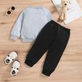 2pcs Toddler Boy Bear Terry Patch Embroidered Raglan Sleeve Pullover Sweatshirt and Pants Set Grey image 2