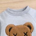 2pcs Toddler Boy Bear Terry Patch Embroidered Raglan Sleeve Pullover Sweatshirt and Pants Set Grey image 3