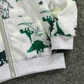 Toddler Boy Animal Dinosaur Print Zipper Design Hooded Jacket Grey