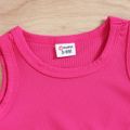 2pcs Baby Girl Solid Rib Knit Tank Crop Top and Letter Detail Shorts Set Rosy image 4