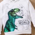 Toddler Boy Animal Dinosaur Letter Print White Hoodie Sweatshirt White