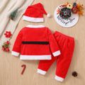Christmas 3pcs Baby Boy/Girl Red Fleece Long-sleeve Santa Outfits Set Red image 2