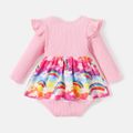 Barbie Baby Girl 2 in 1 Rainbow and Bowknot Long-sleeve Romper Pink image 5