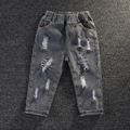 Toddler Girl/Boy Elasticized Ripped Denim Jeans Black image 4