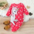 Baby Girl Unicorn Print Polka Dot Long-sleeve Button Jumpsuit Pink image 3