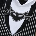 Skeleton Halloween Striped Hooded Long-sleeve Black and White Baby Jumpsuit Black