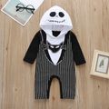 Skeleton Halloween Striped Hooded Long-sleeve Black and White Baby Jumpsuit Black