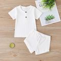 2pcs Baby Boy/Girl 95% Cotton Ribbed Short-sleeve Button Up Top and Shorts Set White