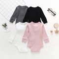 Baby Boy/Girl 95% Cotton Ribbed Long-sleeve Button Up Romper White image 1