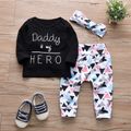 3pcs Letter and Geometric Print Baby Set Black image 1