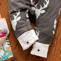 100% Cotton Reindeer Print Color Block Long-sleeve Baby Jumpsuit Grey
