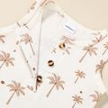 Leaf Allover Button Design Sleeveless Baby Romper White