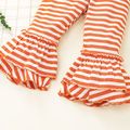 2-piece Toddler Girl Halloween Pumpkin Print Bell sleeves Top and Striped Flared Pants Set Orange