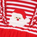 Toddler Girl Christmas Santa Print Ruffle Stripe Long-sleeve Tulle Dress Red