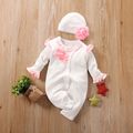 100% Cotton 2pcs Solid Ruffle and Lace Decor Long-sleeve Baby Set White