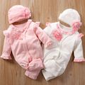 100% Cotton 2pcs Solid Ruffle and Lace Decor Long-sleeve Baby Set White