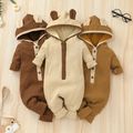 Ribbed Solid Hooded 3D Ear Long-sleeve Baby Jumpsuit Ginger