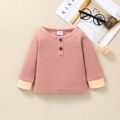 2pcs Baby Solid Long-sleeve Cotton Waffle Pullover and Trousers Set Pink
