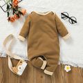 Baby Boy Solid/Striped Long-sleeve Cotton Jumpsuit Brown
