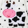 Toddler Girl Polka dots Cows Embroidered Ruffle Hem Long-sleeve Dress White