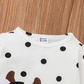 Toddler Girl Polka dots Cows Embroidered Ruffle Hem Long-sleeve Dress White