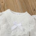 2pcs Baby Lace Splicing Solid Long-sleeve Cotton Jumpsuit Set White