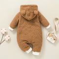 Baby Solid Thickened Fleece 3D Ears Hooded Long-sleeve Jumpsuit Snowsuit Khaki