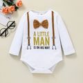 3pcs Baby Letter Print Long-sleeve Bow Tie Romper and Solid Trousers Set Brown