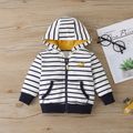3pcs Baby Cartoon Truck Print Long-sleeve Romper with Joggers and Striped Hoodie Set Yellow