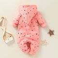 Baby Girl Moon Stars Print Button Design Hooded Long-sleeve Jumpsuit Pink