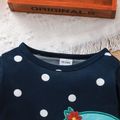 Toddler Girl Polka dots Animal Embroidered Ruffle Hem Long-sleeve Dress Royal Blue
