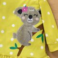 Toddler Girl Koala Embroidered Polka dots Ruffle Hem Long-sleeve Dress Yellow