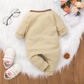 Baby Boy Solid Waffle Long-sleeve Button Jumpsuit Apricot