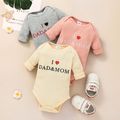 Baby Boy/Girl Love Heart and Letter Embroidered Solid Ribbed Long-sleeve Romper Pink image 2