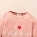 Baby Boy/Girl Love Heart and Letter Embroidered Solid Ribbed Long-sleeve Romper Pink