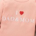 Baby Boy/Girl Love Heart and Letter Embroidered Solid Ribbed Long-sleeve Romper Pink image 5