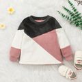 2pcs Color Block Fluffy Long-sleeve Pink or Grey Toddler Set Pink