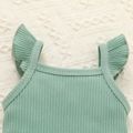 2pcs Baby Girl 95% Cotton Ribbed Flutter-sleeve Romper and Ruffle Shorts Set Green