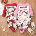 2pcs Baby Girl Letter and Floral Print Long-sleeve T-shirt and Trousers Set Red