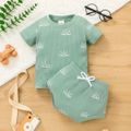 2pcs Baby Boy/Girl 95% Cotton Ribbed Short-sleeve All Over Sun Print Top and Shorts Set Green image 1