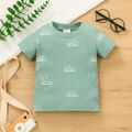 2pcs Baby Boy/Girl 95% Cotton Ribbed Short-sleeve All Over Sun Print Top and Shorts Set Green