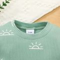 2pcs Baby Boy/Girl 95% Cotton Ribbed Short-sleeve All Over Sun Print Top and Shorts Set Green image 3
