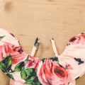 2 قطعة طفلة الأزهار المطبوعة الوردي قبالة الكتف السباغيتي حزام كشكش أعلى محصول ومجموعة السراويل زهري image 3
