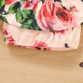 2pcs Baby Girl Floral Print Pink Off Shoulder Spaghetti Strap Ruffle Crop Top and Shorts Set Pink