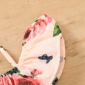 2 قطعة طفلة الأزهار المطبوعة الوردي قبالة الكتف السباغيتي حزام كشكش أعلى محصول ومجموعة السراويل زهري image 4