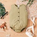 100% Cotton Baby Boy Solid Striped Button Up Sleeveless Romper Green image 1