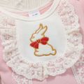 Easter 2pcs Baby Girl Lace Decor Rabbit Print Pink Long-sleeve Jumpsuit with Hat Set Pink