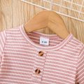 Baby Boy/Girl Striped Ribbed Round Neck Short-sleeve T-shirt Pink